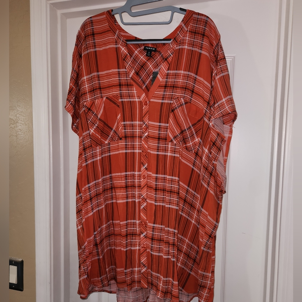 Torrid Tunic Blouse - Orange Plaid - Size 5